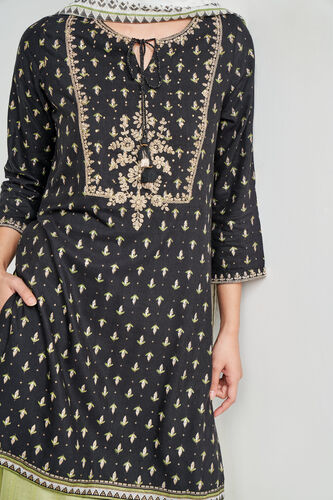 Black Ethnic Motifs Flared Suit, Black, image 5